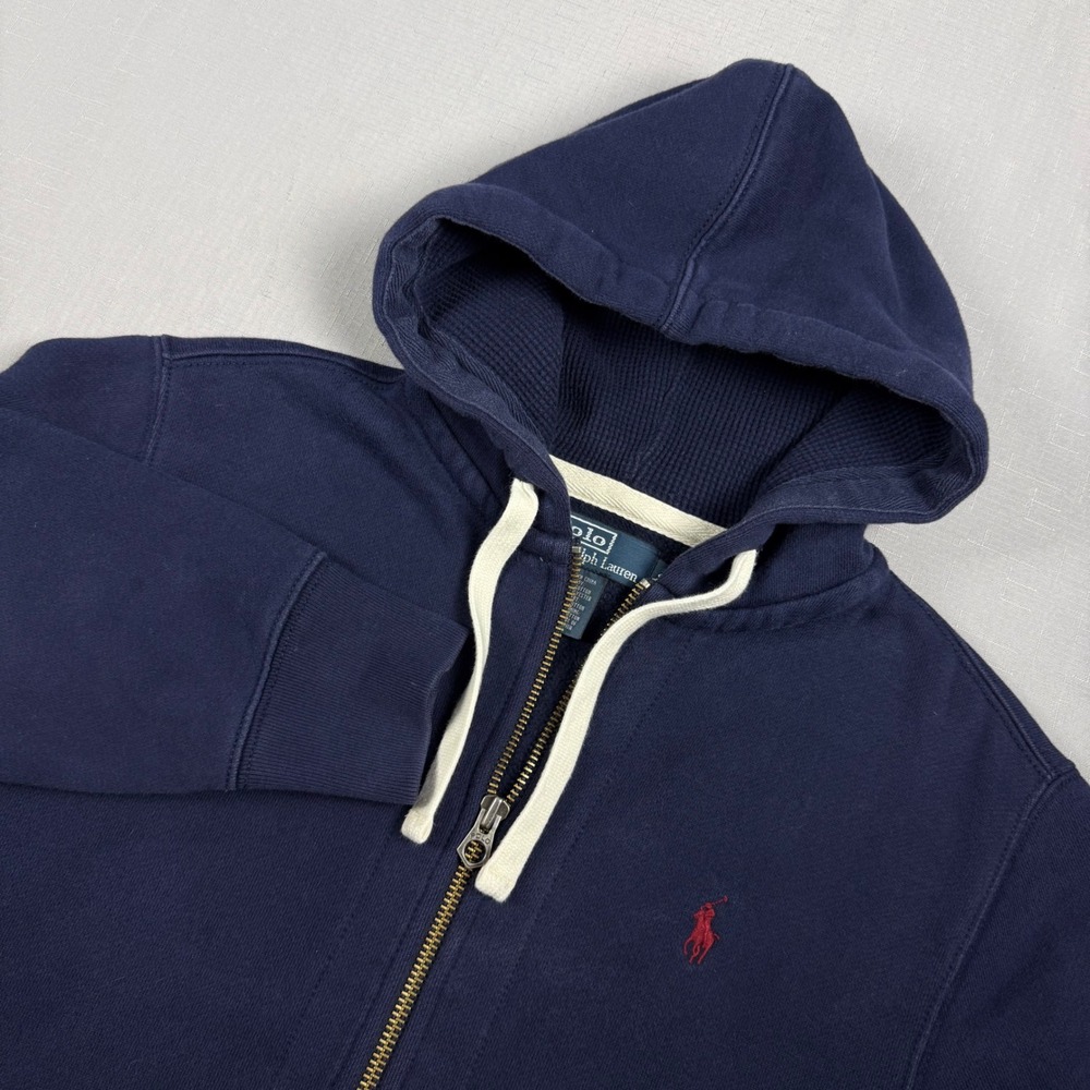 Polo Ralph Lauren Mens Small Navy Blue Full Zip Hoodie Red Pony Logo Sweatshirt